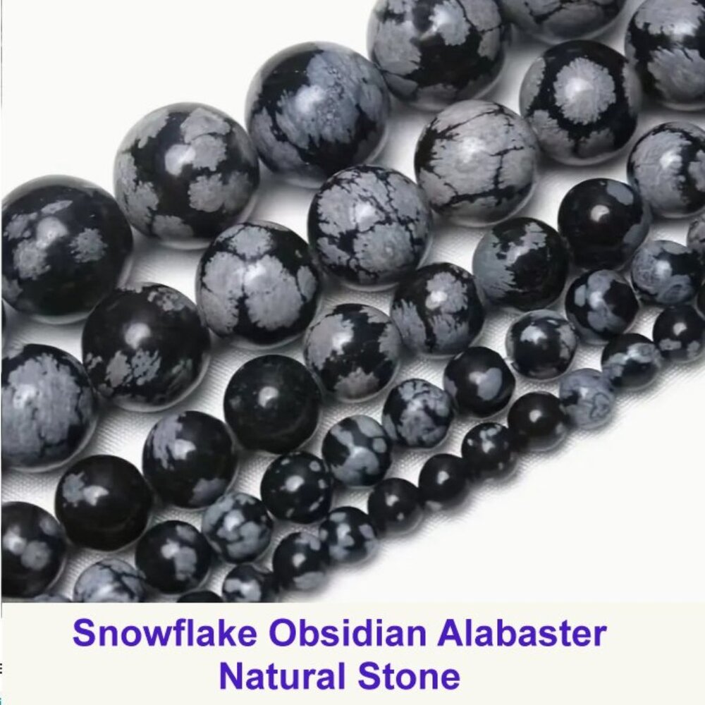 Snowflake Obsidian Alabaster Beads Gemstone Beads. 15" strand